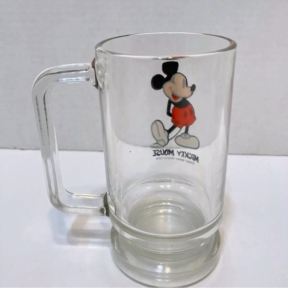 Vintage Walt Disney Mickey Mouse Clear Glass Beer Mug Cup Stein 7.25 inches - Picture 2 of 6